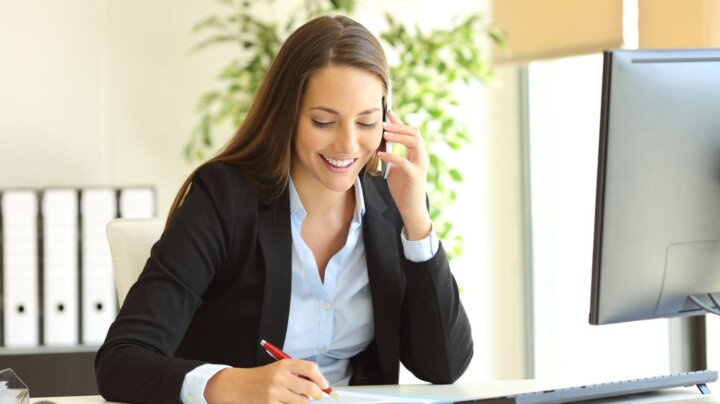 A female employee on a work call