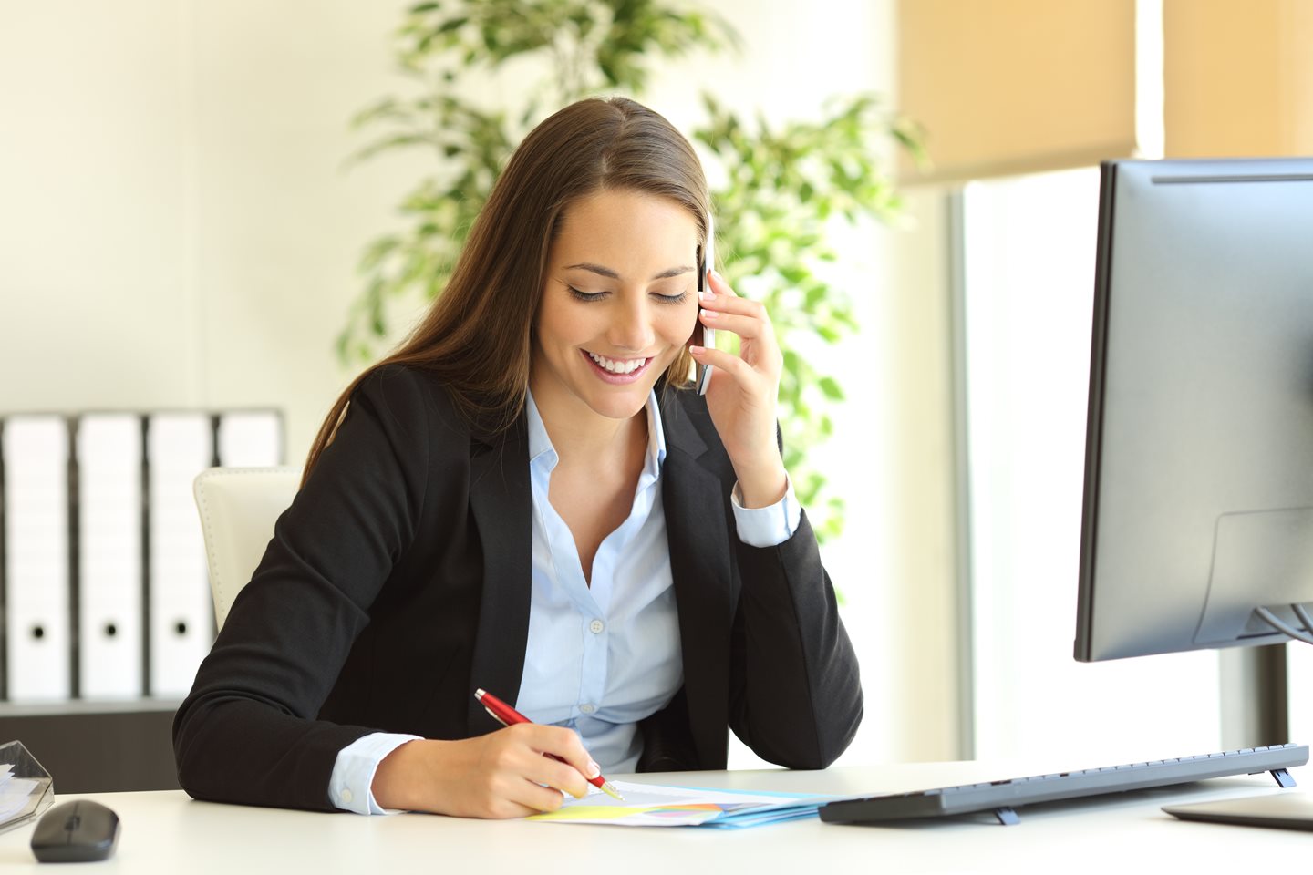 A female employee on a work call
