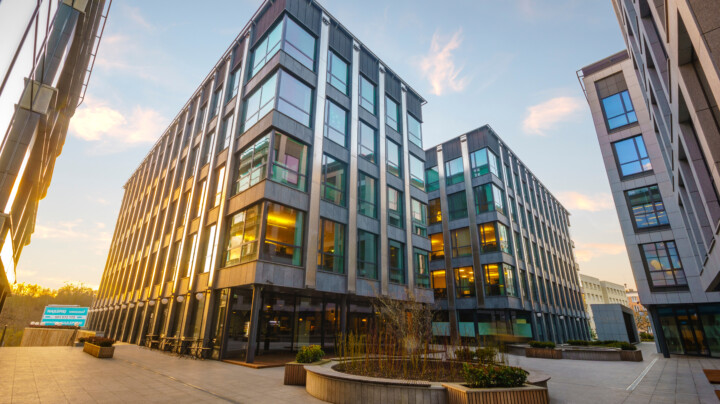 Modern office building in the evening