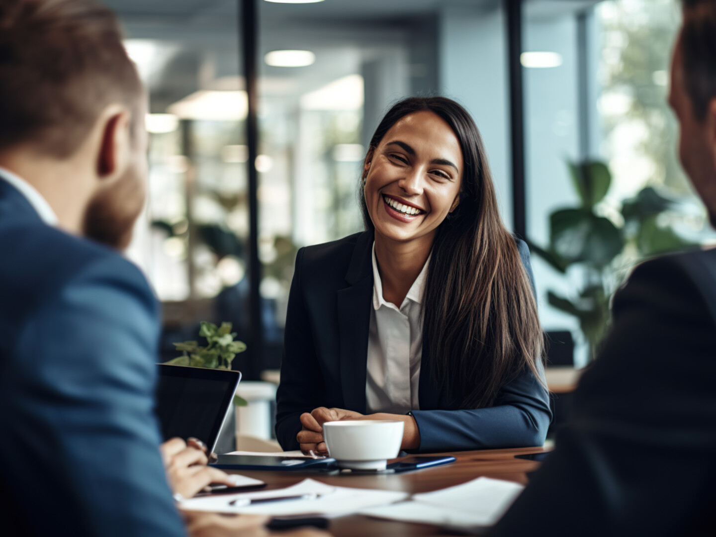 Happy female employee smiling