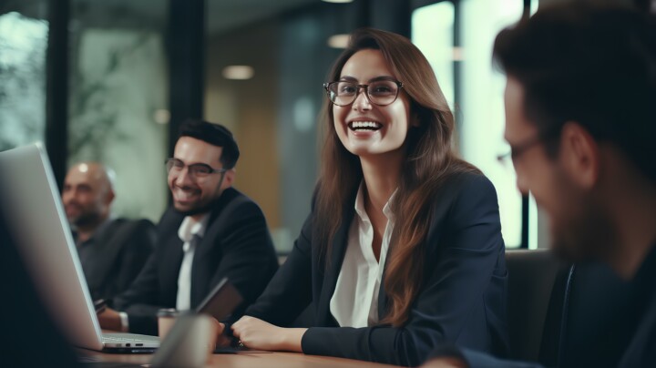 Female employee smiling during a meeting