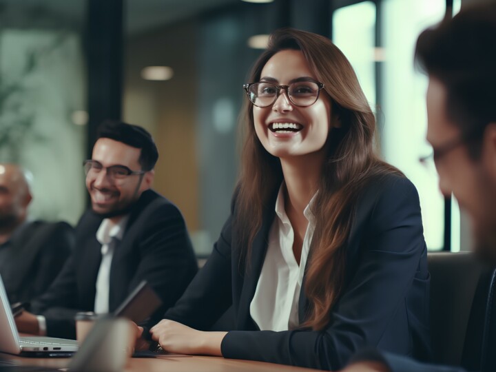 Female employee smiling during a meeting