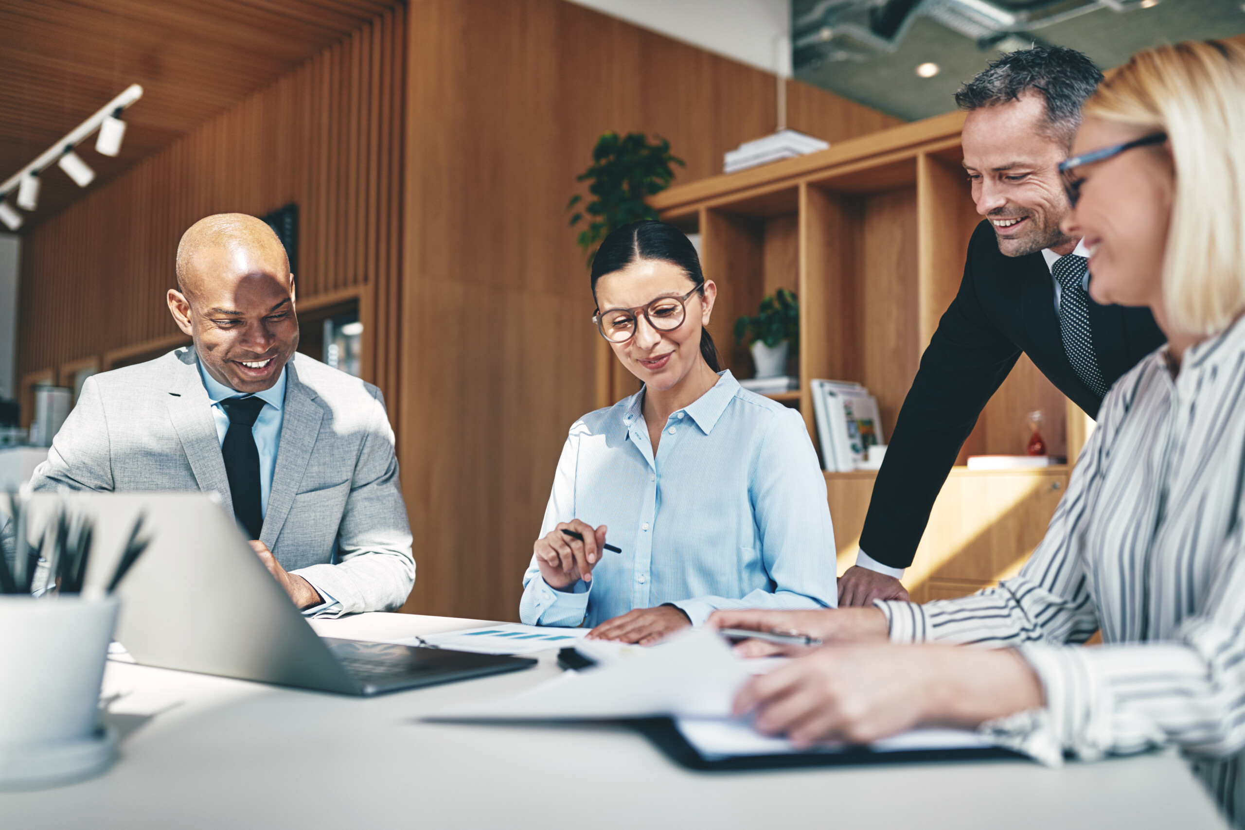 Happy employees working collaboratively