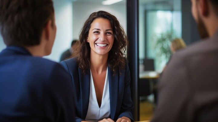 Happy female employee in a meeting in the office