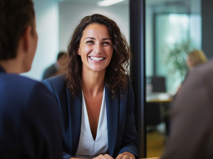 Happy female employee in a meeting in the office