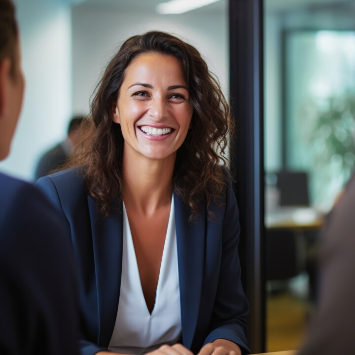 Happy female employee in a meeting in the office