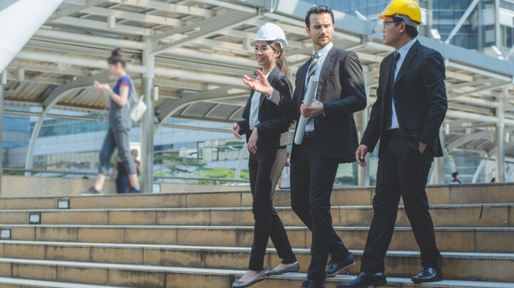 Engineering team walking on site