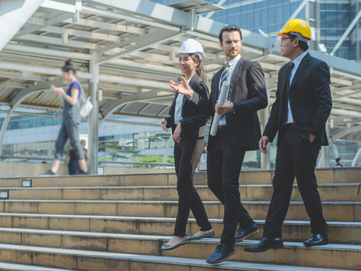 Engineering team walking on site