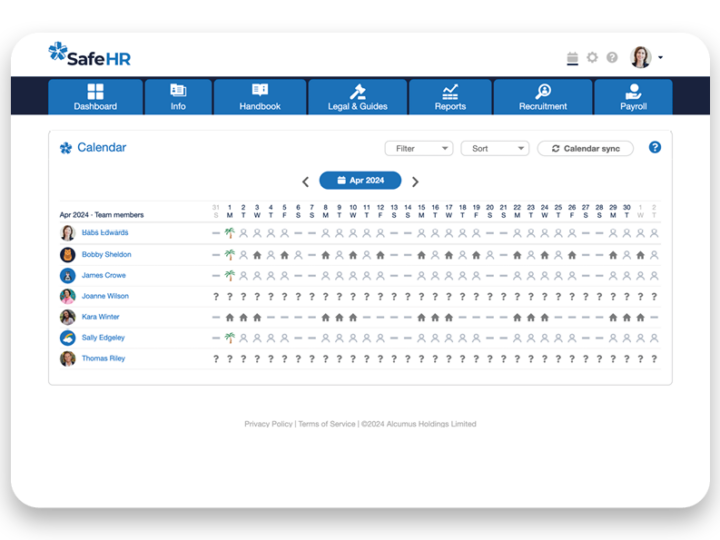 SafeHr Software showing calendar
