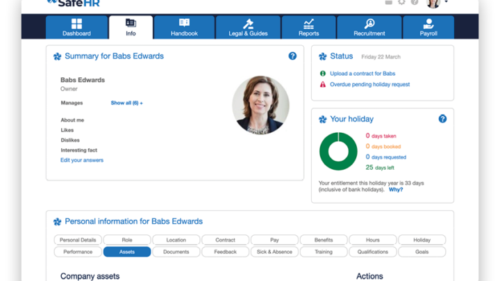 Profile info dashboard on SafeHR software