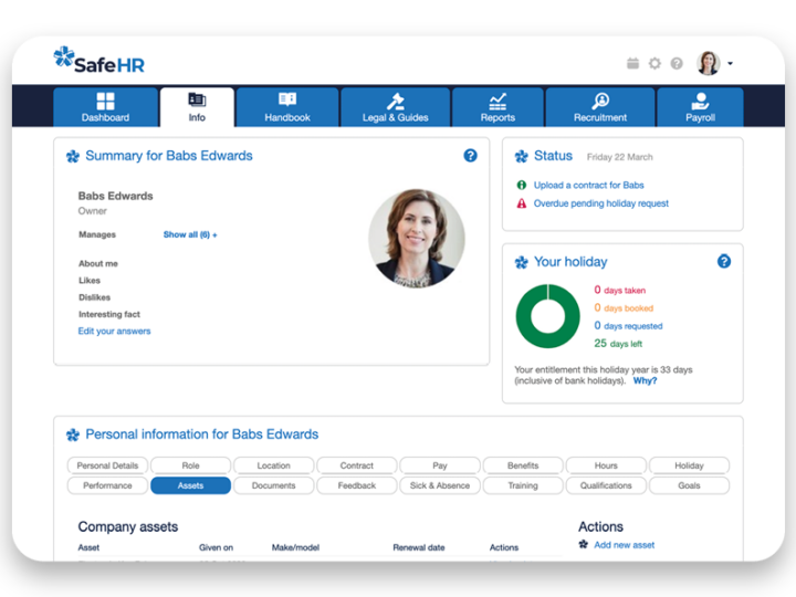 Profile info dashboard on SafeHR software