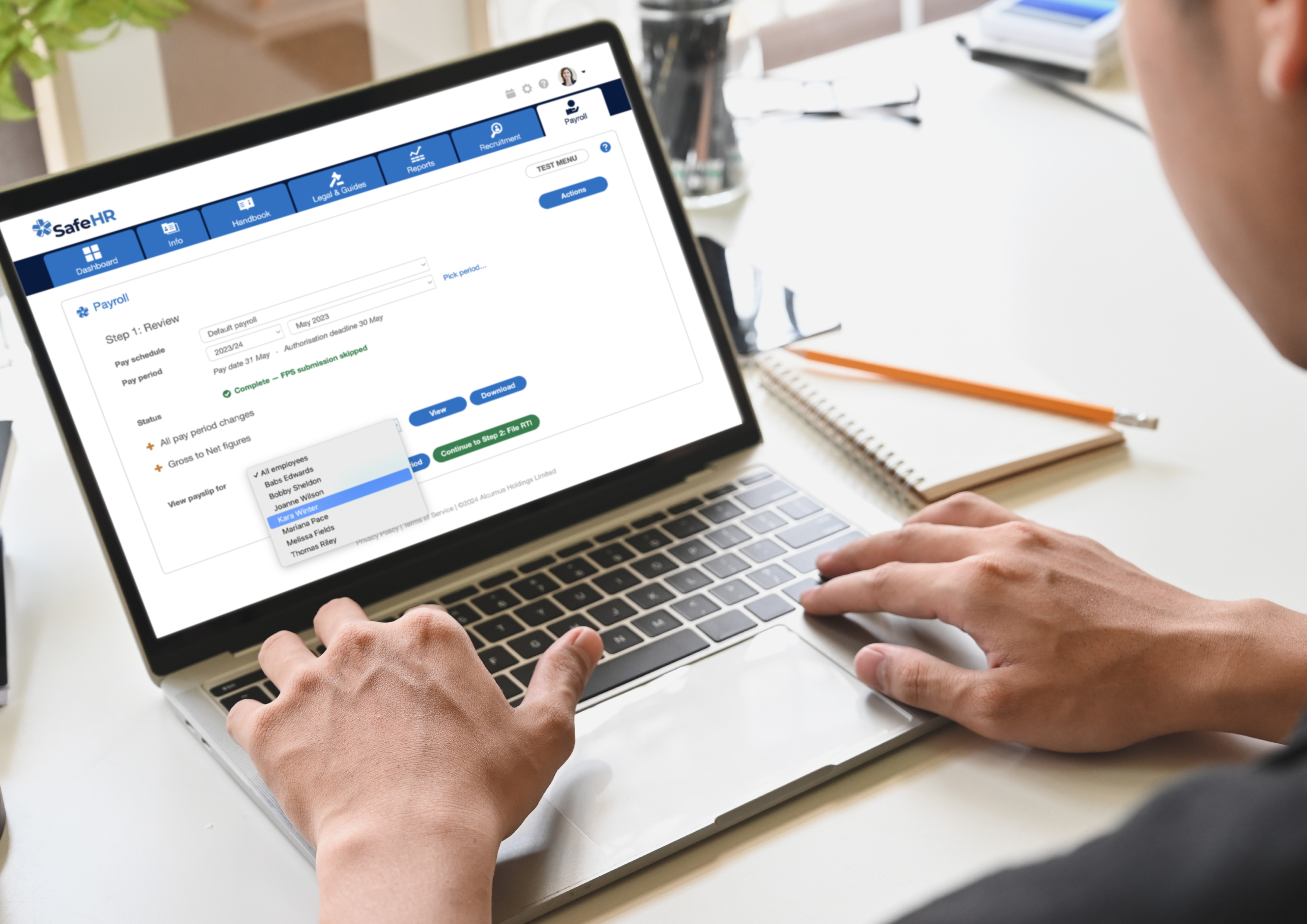 SafeHR software showing payroll